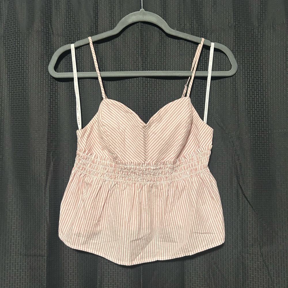 NEW Guess Pink and White Stripped Babydoll Blouse Womens size Small